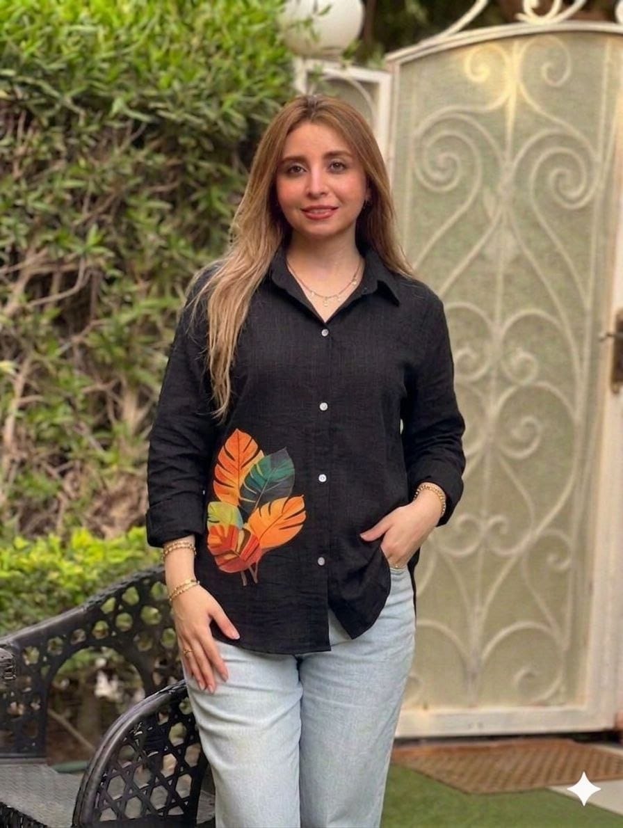 شميز كاجوال مطبوع بأوراق الشجر