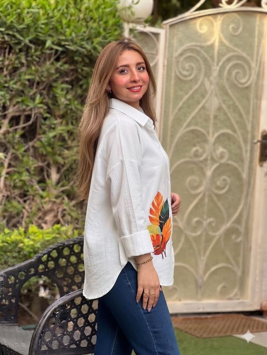 شميز كاجوال مطبوع بأوراق الشجر